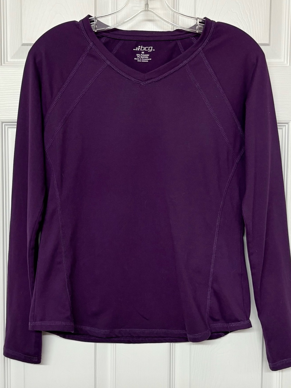 BCG Purple Long Sleeve V Neck Activewear Shirt Sz M